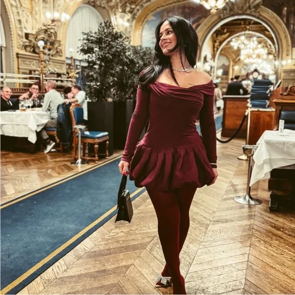 Oh Polly Burgundy Off-Shoulder Mini Dress - Picture 4 of 5